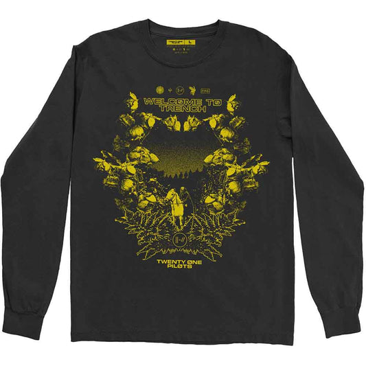 Black long sleeve t-shirt with yellow “Welcome to Trench” graphic.