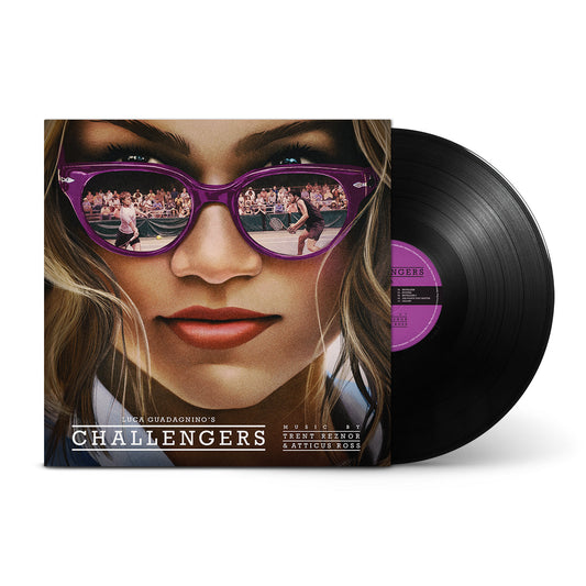 Vinyl record cover featuring a woman in sunglasses and tennis players.