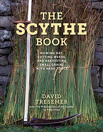 Book cover featuring a scythe leaning against bundles of tall grass and stone wall.
