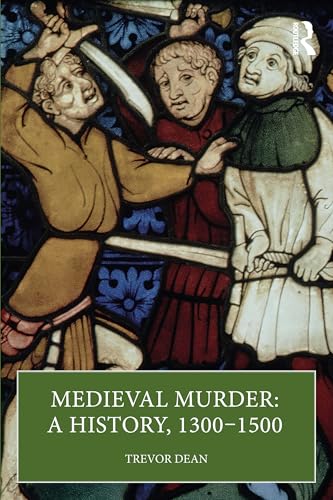 Medieval scene depicting a violent struggle, book cover for "Medieval Murder.