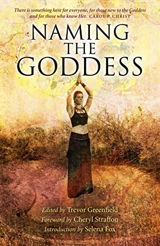 Book cover: "Naming the Goddess" with a woman in a field.