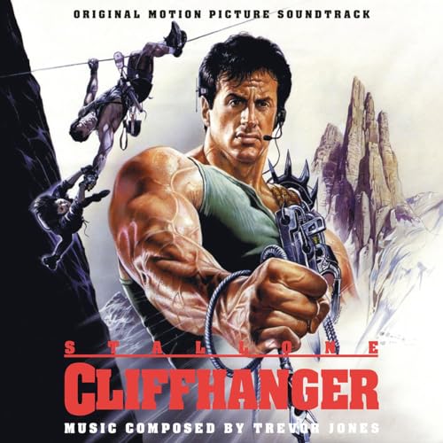 CD cover for "Cliffhanger" soundtrack featuring Sylvester Stallone in action.