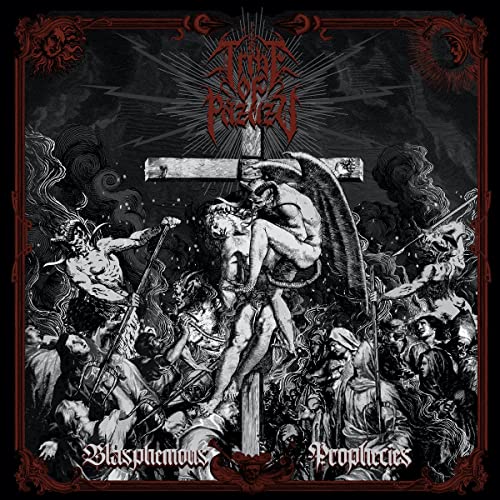 Dark album cover depicting a demonic figure on a cross with surrounding figures.