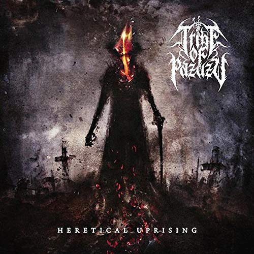 Dark, gritty album cover featuring a flaming figure in a desolate graveyard.