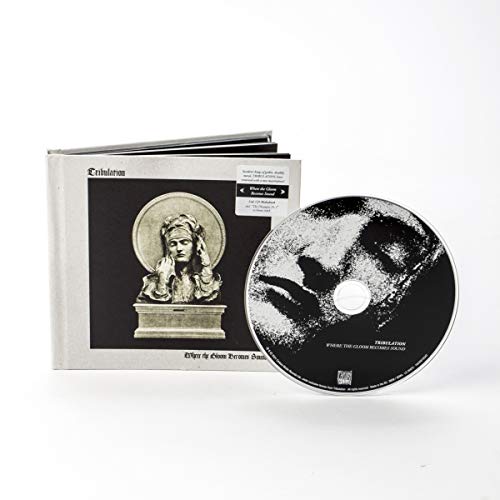 "Album cover featuring a sepia-toned statue of a woman on a pedestal."