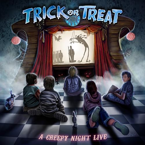 CD cover: children watching a puppet show in a spooky theater.