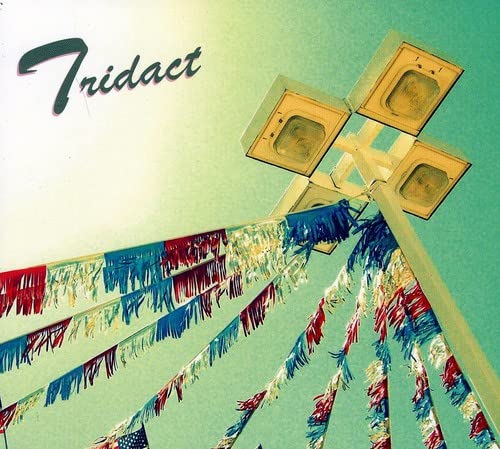 CD cover with streetlights and colorful bunting against a bright sky.