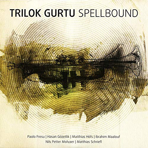 Vinyl record cover for Trilok Gurtu’s “Spellbound” with abstract art.