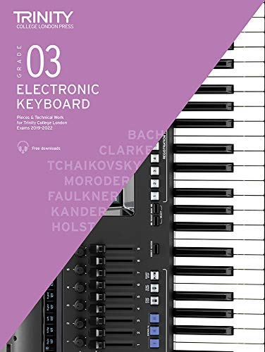 Trinity College London Grade 3 electronic keyboard exam book cover with keyboard graphic.