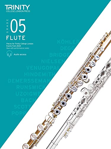 Trinity College London Grade 5 flute exam pieces with a silver flute.