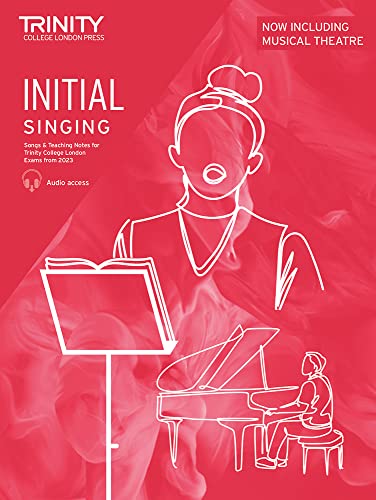 Red book cover: "Initial Singing" with illustration of a singer and piano.