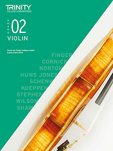 Trinity College London Grade 2 violin exam music book cover with a violin image.