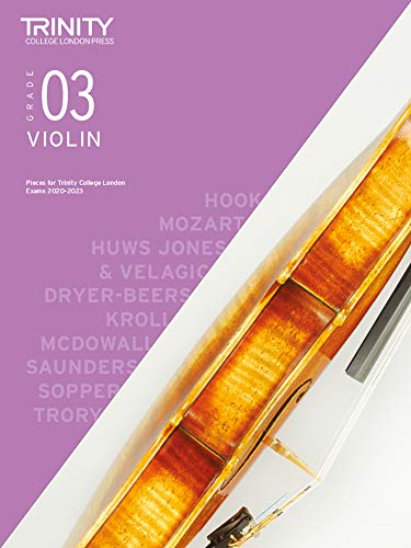 Trinity College London Grade 3 Violin exam book cover with a purple background.