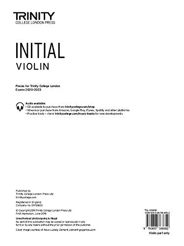 Trinity College London Initial Violin exam pieces book cover, 2020-2023.