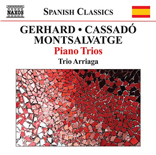 CD cover for “Trio Arriaga - Piano Trios” with abstract red mosaic.
