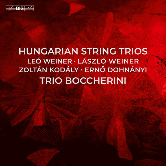 CD cover for "Hungarian String Trios" by Trio Boccherini, red background.