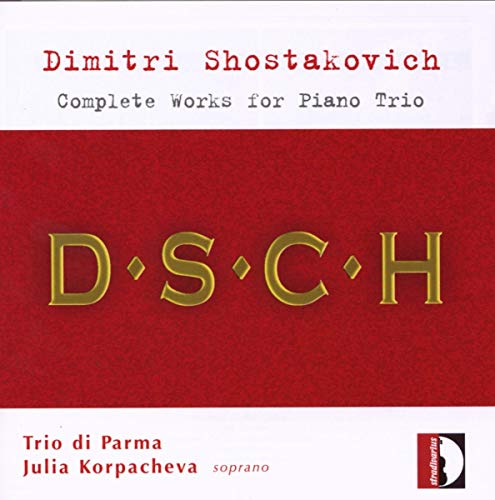 Red album cover with gold “D.S.C.H” monogram and text: Shostakovich, Trio Di Parma.