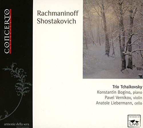 CD cover for Rachmaninoff and Shostakovich’s “Funeral Elegies” with a snowy forest scene.