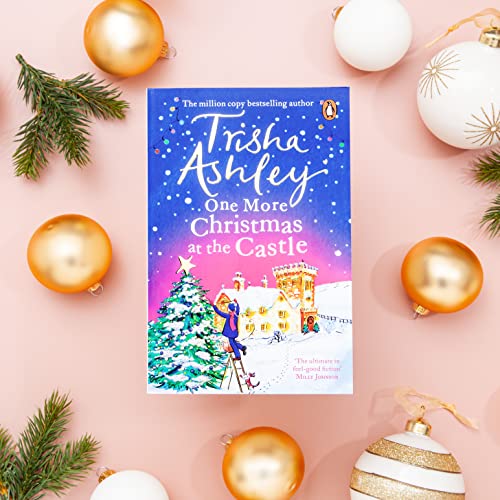 Book cover, “One More Christmas at the Castle,” surrounded by gold ornaments.