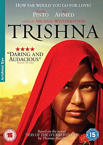 Trishna" DVD cover featuring Freida Pinto with a red headscarf.