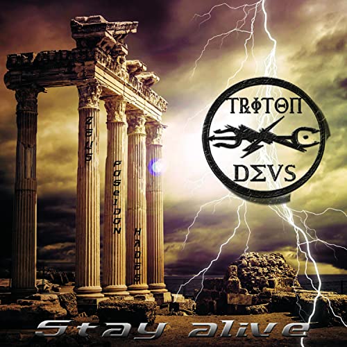 CD cover: ruined columns, lightning, and a trident logo with text.