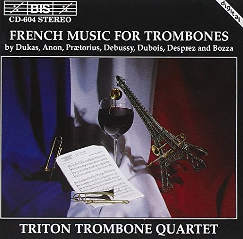 CD cover: French music theme with trombone, Eiffel Tower, and sheet music.