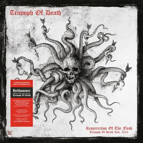 Vinyl album cover: skull with tentacle-like hair, arrows, dark art.