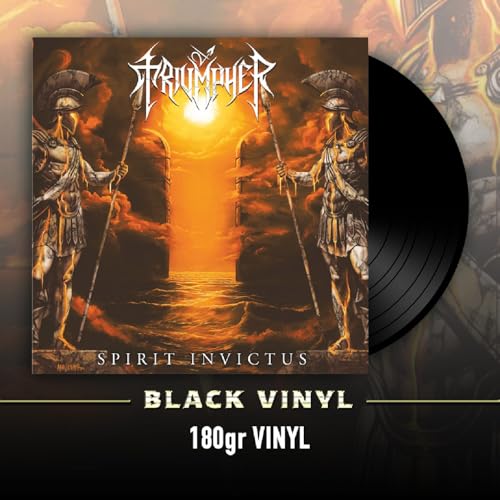 Vinyl record with cover art depicting armored figures against a fiery landscape.