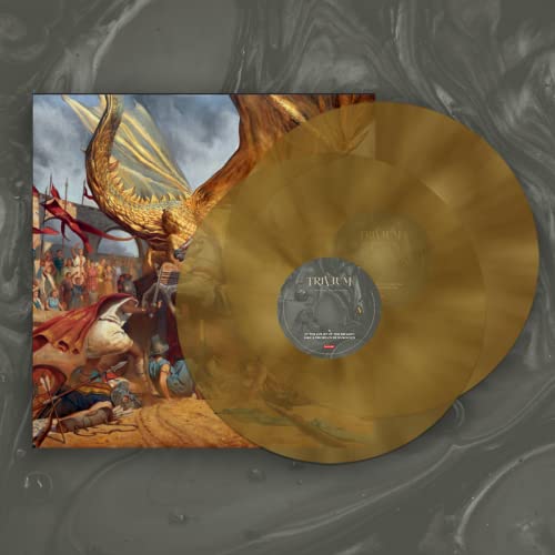 Trivium vinyl record with gold swirl color and dragon artwork.