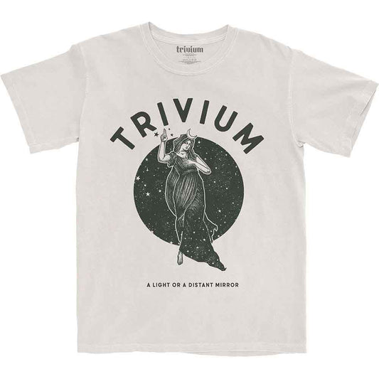 Beige t-shirt with black Trivium band logo featuring a moon goddess.
