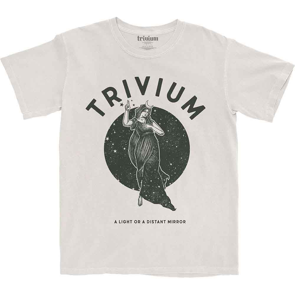 Beige t-shirt with black Trivium band logo featuring a moon goddess.