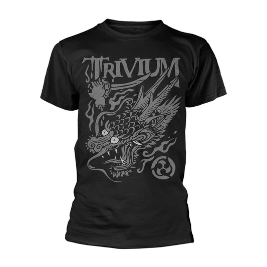 Black t-shirt with a silver dragon and “TRIVIUM” text design.