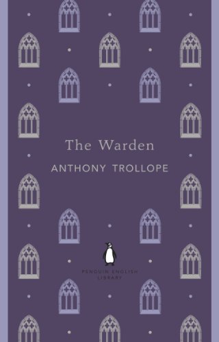 Purple book cover with repeating gothic window design and title "The Warden".