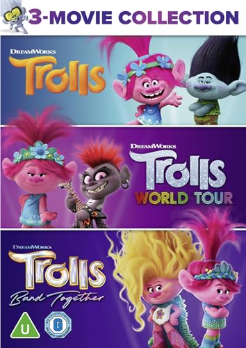 DVD cover for "Trolls 3 - Movie Collection" featuring colorful animated characters.