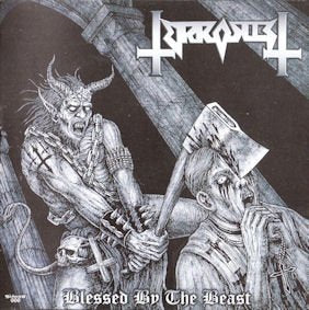 Black and white album cover depicting a demonic figure with an axe.