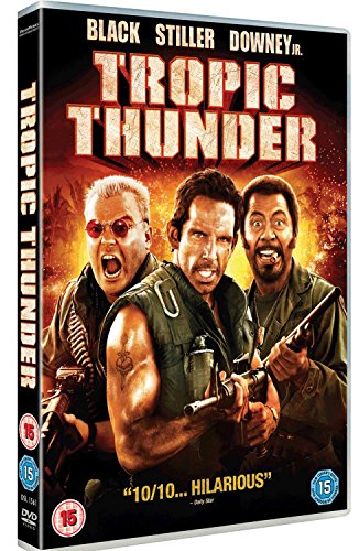 Tropic Thunder" DVD cover featuring Ben Stiller, Robert Downey Jr., and Jack Black.
