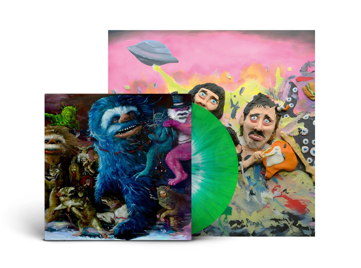 Surreal, colorful album cover featuring bizarre creatures and distorted figures.