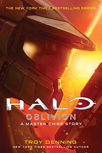Book cover featuring Master Chief’s helmet against a fiery orange background.