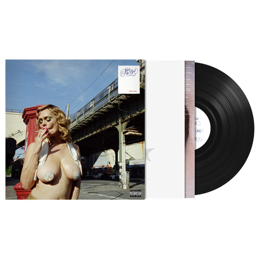Vinyl record and cover art featuring a woman with a cigarette.