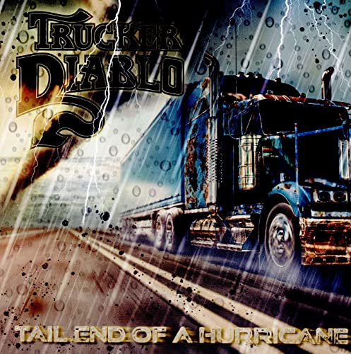 CD cover: Blue semi-truck driving through a stormy, rainy landscape.