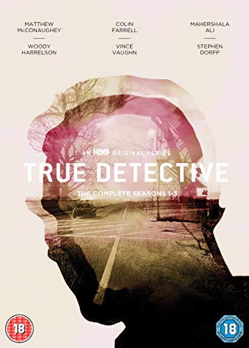 DVD cover for "True Detective" seasons 1-3, featuring a face silhouette.