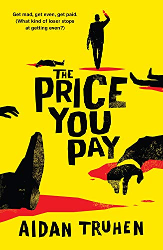 Book cover: yellow background, black silhouette, red splatters, bold title.