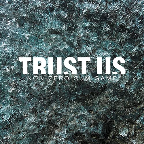 CD cover with white text "TRUST US - NON-ZERO-SUM GAME" on dark stone.