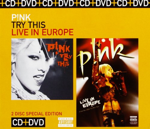 Pink's "Try This Live In Europe" DVD cover with singer portraits.