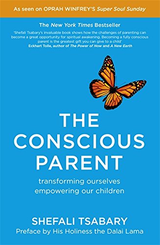 Book cover: "The Conscious Parent" with a butterfly and blue background.