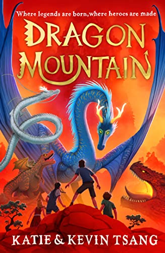 Book cover illustration showing children standing before several dragons against a fiery orange background.