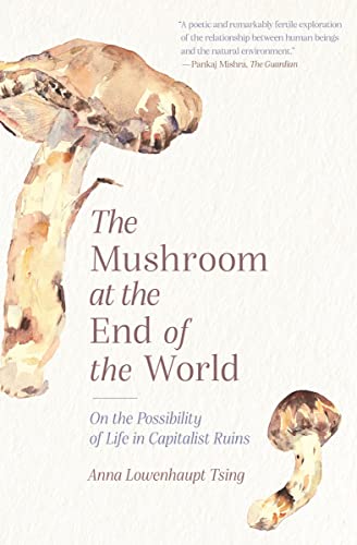 Book cover with two watercolor mushrooms on a white background and dark text.