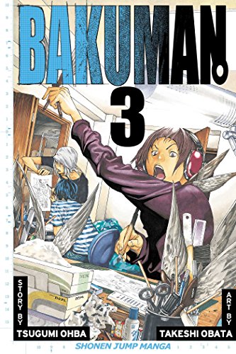 Bakuman volume 3 manga cover featuring three characters drawing at desks in a studio.