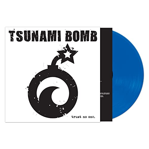 Tsunami Bomb vinyl record with black and white cover, blue disc.