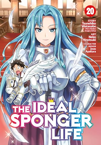 Manga cover featuring a blue-haired woman in armor with a small winged boy.